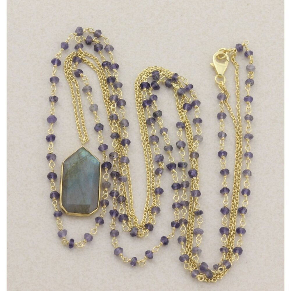 Gold Over Sterling Silver Long Labradorite Layered Necklace 30"